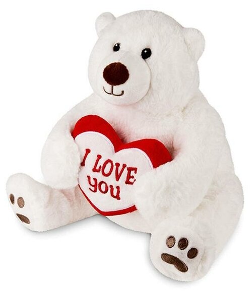 Мягкая игрушка Медведь белый с сердцем, 23 см