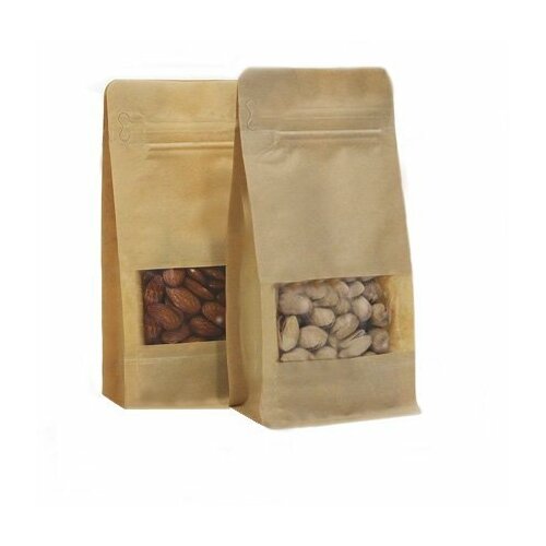 Пакет восьмишовный бумажный с отрывным замком, с окошком 40мм 80+65х190 (3 слоя) Светлая бумага, 50 шт.