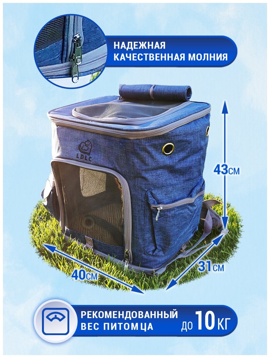 Рюкзак переноска для кошек и собак, LDLC, QS-002-L, синий джинс - фотография № 4