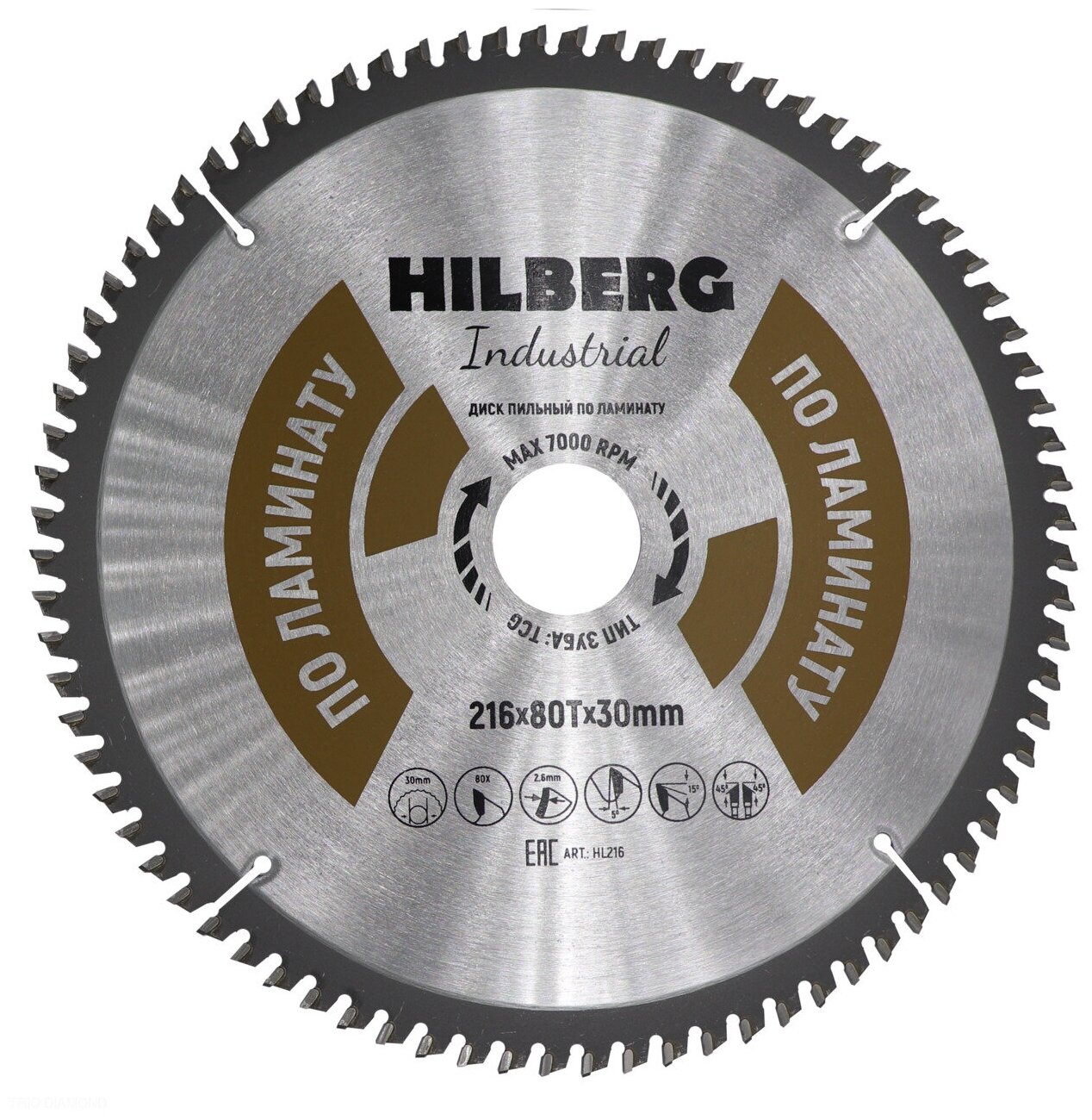 Диск пильный Hilberg Industrial Ламинат 216*30*80Т HL216