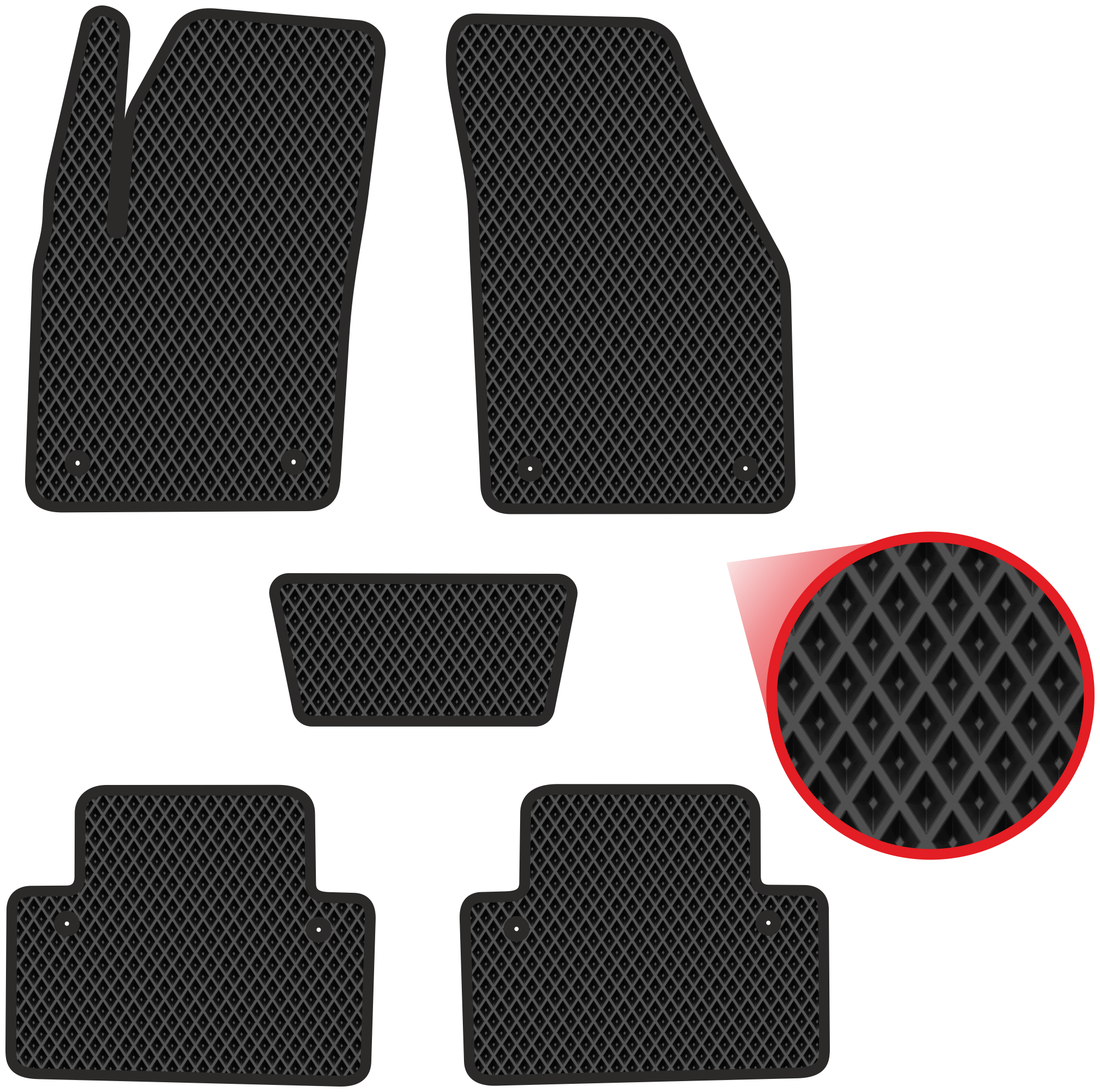 Автомобильные коврики EVA для Volvo S40 II (2003-2012) чёрные с чёрным кантом ячейка - ромб