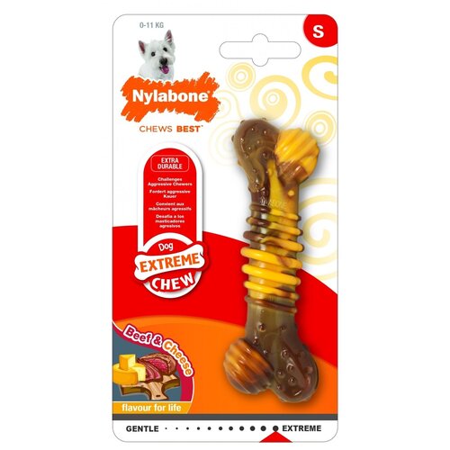 Игрушка для собак Nylabone Extreme Chew Texture Bone - Steak  & Cheese текстурная косточка экстра-жесткая с ароматом говядины и сыра S (1 шт)