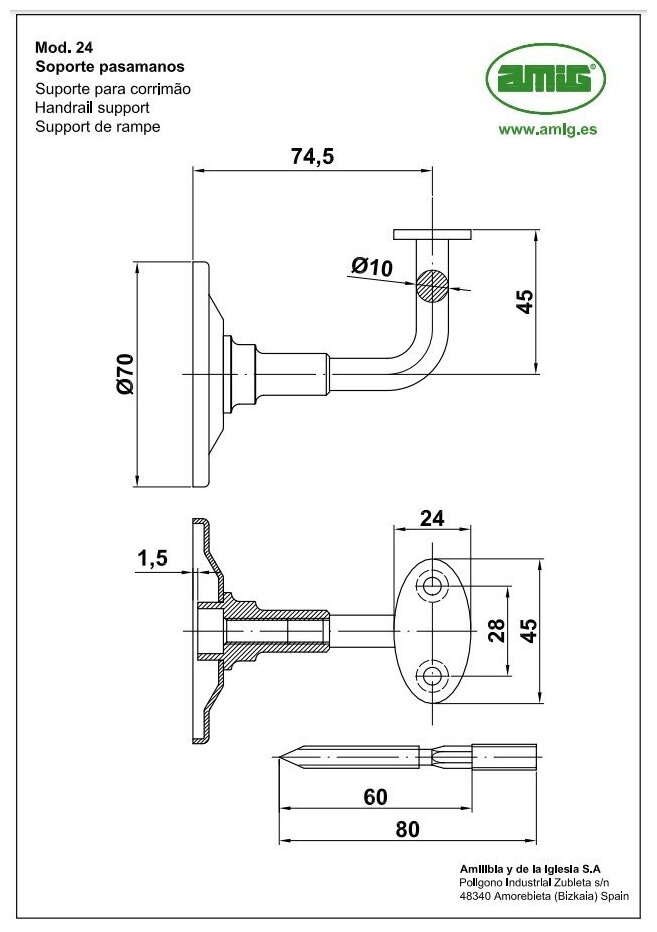 Кронштейн для перил Amig 6116, модель №24, цвет чёрный - фото №2