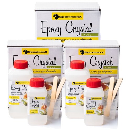 Эпоксидная смола для творчества прозрачная EPOXIMAXX EpoxyCrystal Plus 345 г, 3 шт эпоксидная смола для творчества прозрачная epoximaxx epoxycrystal plus и отвердитель без запаха 345 г