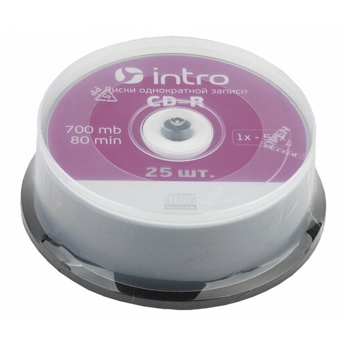 Intro Диск CD-R Intro 700Mb 52x Cake Box, 25шт (UL120230A8M) cd r диск intro 52x 700mb cakebox 10 ul120230a8l