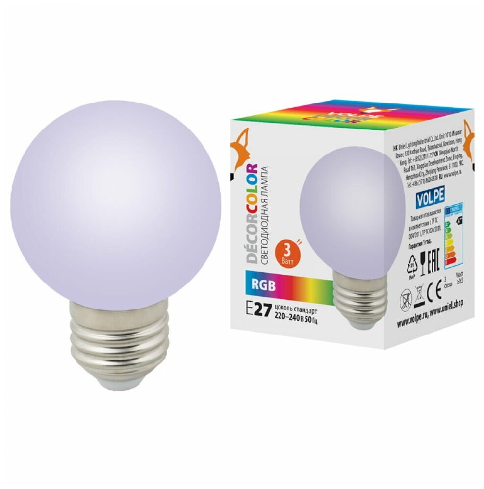 Лампа светодиодная Volpe E27 3W матовая LED-G60-3W/RGB/E27/FR/С UL-00006960