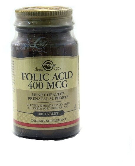 Фолиевая кислота Солгар (Solgar) таб 400 мкг 280 мг фл ст №100 Folic Acid