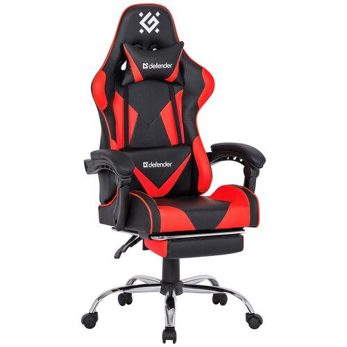 Компьютерное игровое кресло Defender Pilot, обивка: искусственная кожа, цвет: черный/красный