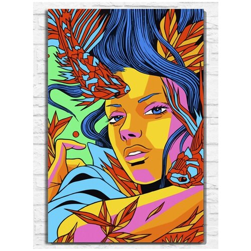 Картина по номерам на холсте Поп арт девушка (портрет, абстракция, волосы, красочная картина) - 9506 В 60x40