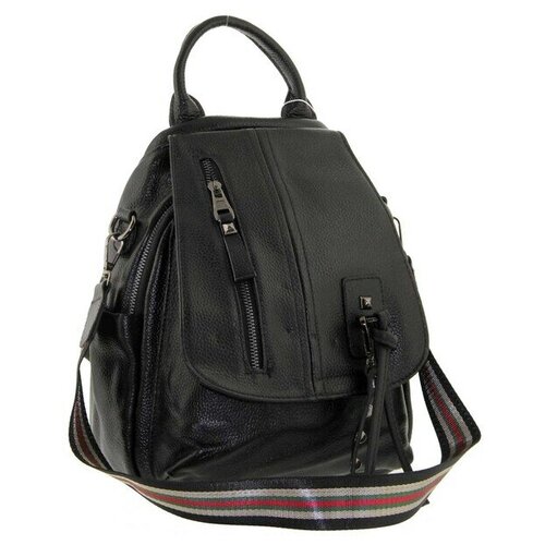 фото Рюкзак кожаный черный с клапаном lmr 8136j lemoor