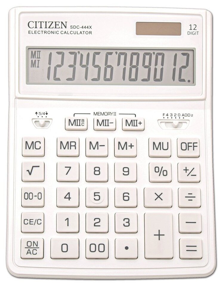 Калькулятор настольный 12-ти разрядный 102 х 124 х 25 мм, 2-е питание, белый