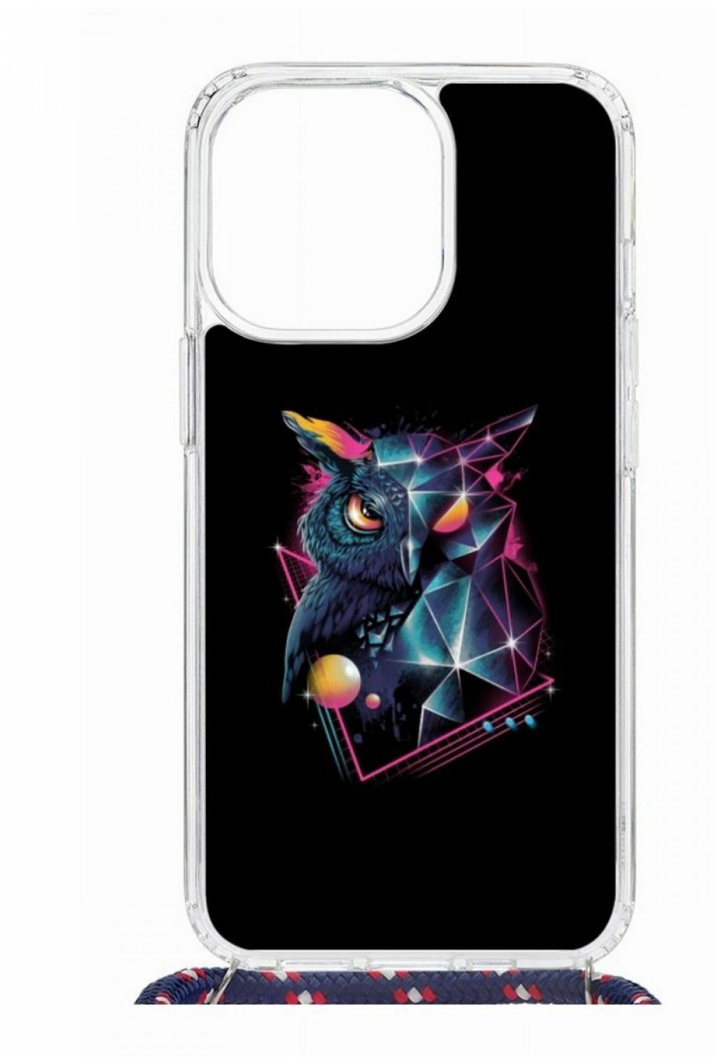 Чехол для iPhone 13 Pro Kruche Print MagSafe Magrope Retro Owl,пластиковая накладка МагСейф со шнурком на шею и рисунком,силиконовый бампер