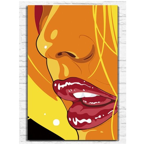Картина по номерам на холсте Поп арт девушка (портрет, губы, волосы, красочная картина, женщина) - 9504 В 60x40