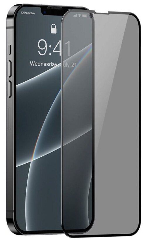 Стекло защитное Baseus для APPLE iPhone 13 Pro Max 0.3mm Full Screen Full Glass Tempered Glass Film and Anti-Spy Function 2pcs Black SGQP010801 - фото №14