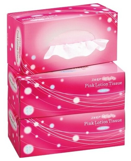 Cалфетки бумажные с коэнзимом Q10, двухслойные, розовые, Kami Shodji "PINK LOTION TISSUE", спайка 3 коробки по 180 шт., Япония - фотография № 3