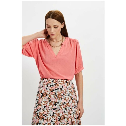 фото Блуза baon, повседневный стиль, свободный силуэт, короткий рукав, без карманов, однотонная, размер 48, розовый