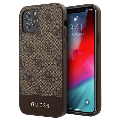 Чехол Guess 4G Stripe Metal logo Hard для iPhone 12 | 12 Pro, коричневый