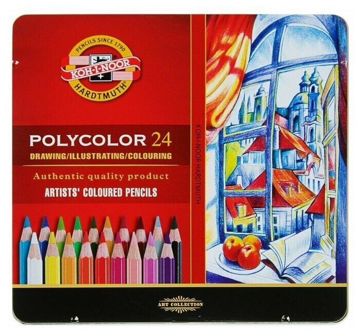 Карандаши художественные PolyColor 3824, 24 цвета, мягкие, в металлическом пенале./В упаковке шт: 1