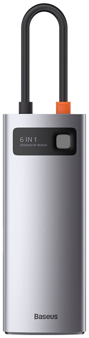 USB-концентратор Хаб Hub Baseus Metal Gleam Series 6 в 1 CAHUB-CW0G Space Grey Type-CPD HDMI RJ45 3xUSB 30