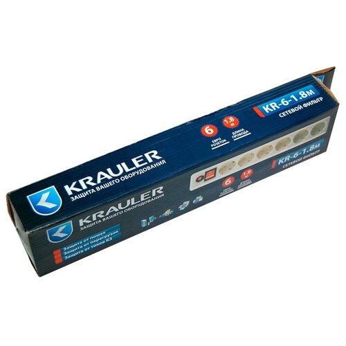 Сетевой фильтр KRAULER KR-6 1.8м 6 розеток