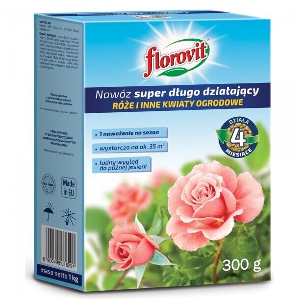 Удобрение "Флоровит" (Florovit) супер длительного действия для роз и других цветущих, 300г (коробка) - фотография № 1