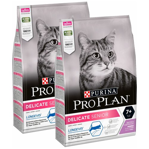 PRO PLAN CAT SENIOR 7+ DELICATE TURKEY для пожилых кошек старше 7 лет с чувствительным пищеварением с индейкой (3 + 3 кг)