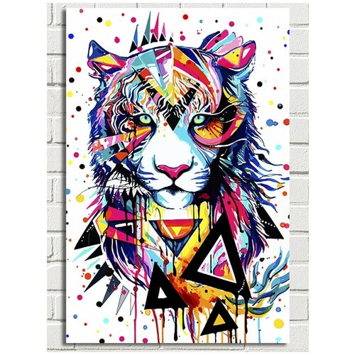 картина по номерам на холсте плавающий тигр животные большая кошка 9067 в 30x40 Картина по номерам Красочный Тигр (Животные, большая кошка) - 8063 В 60x40