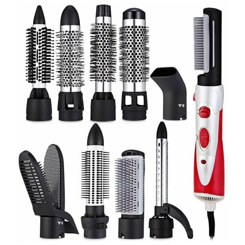 Фен-щетка для волос профессиональный стайлер 10в1 со сменными насадками Nikai NK-9822-10 красныйбелый 269000₽