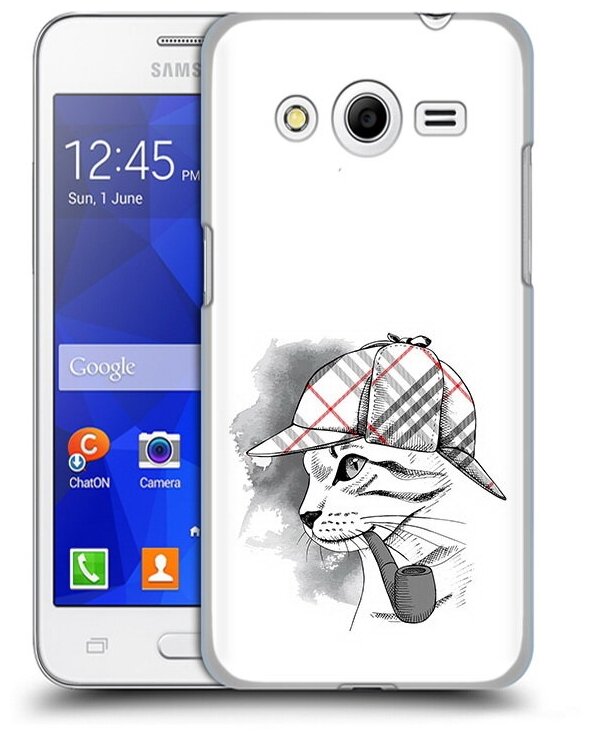 Чехол задняя-панель-накладка-бампер MyPads кошка с трубкой для Samsung Galaxy Core 2 Duos SM-G355H противоударный