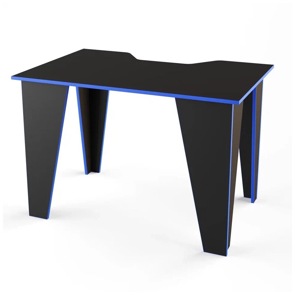 Стол игровой компьютерный DecoLine-6, 1100x718x734, ЛДСП черная / кромка синяя. - фотография № 1