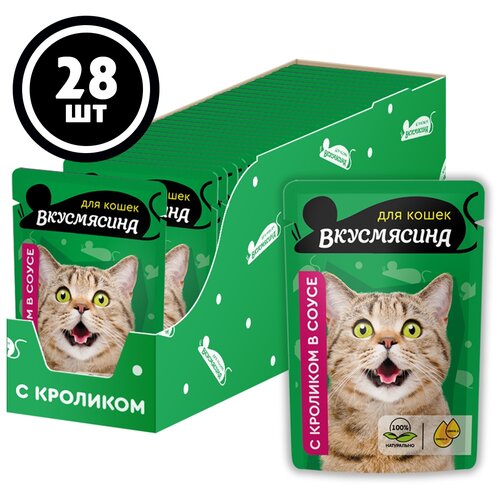 Влажный корм для кошек Вкусмясина для кошек с кроликом в соусе 28 шт. х 85 г (кусочки в соусе)