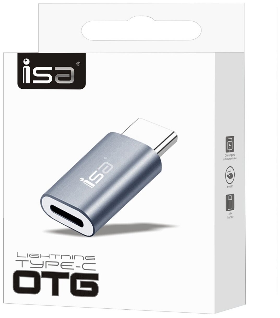 Переходник Apple Lightning 8-Pin на USB Type C, серебристый, ISA, P-18