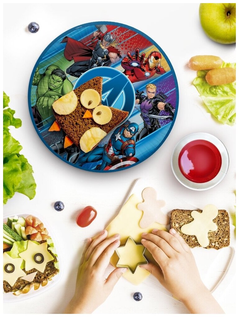 Набор бумажной одноразовой посуды для праздника Marvel \ Мавел синий (тарелка мал., стакан, по 6 шт.) ND Play - фотография № 6