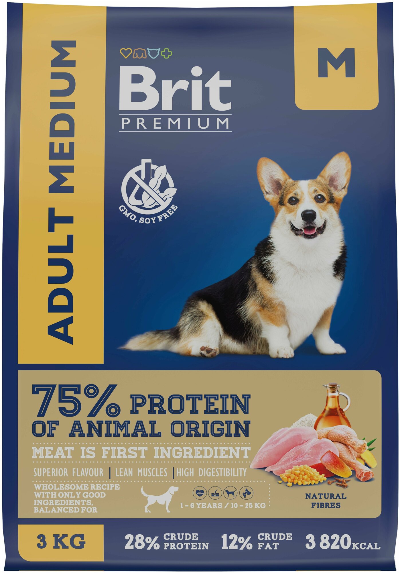 Корм для взрослых собак средних пород BRIT Premium Dog Adult Medium с курицей 15 кг