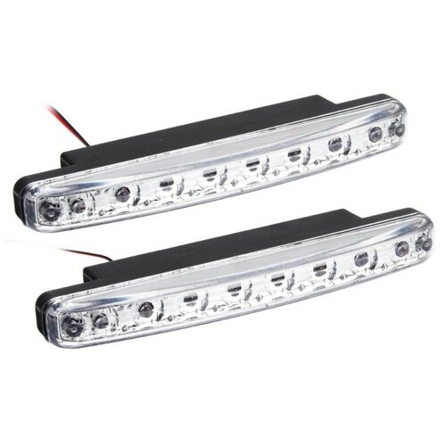 Дневные ходовые огни, LED 8ШТ, пласт. КОРП, 158ММ, 12V, белый, 2ШТ.