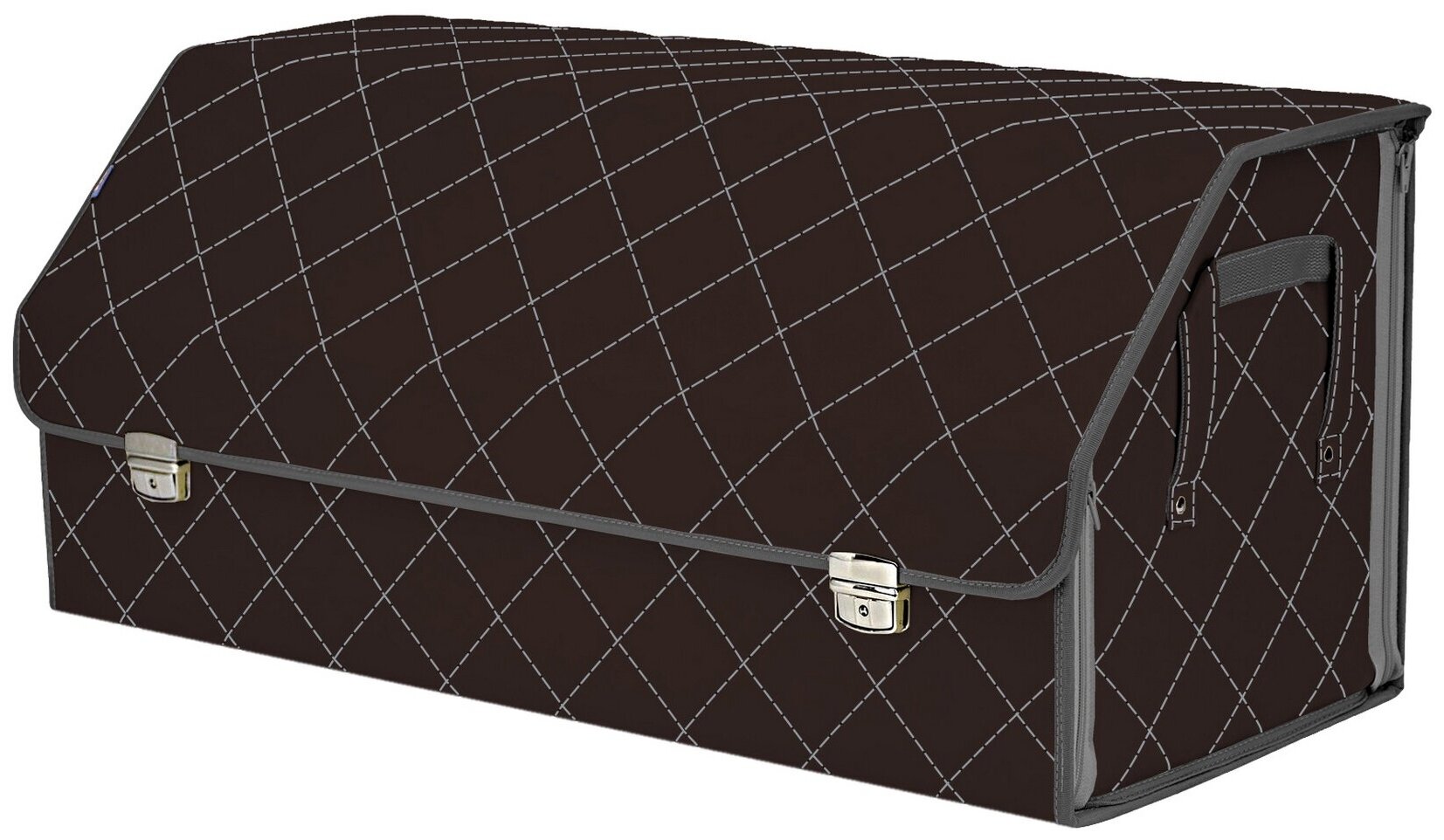 Органайзер-саквояж в багажник "Союз Премиум" (размер XXL). Цвет: коричневый с серой прострочкой Ромб.