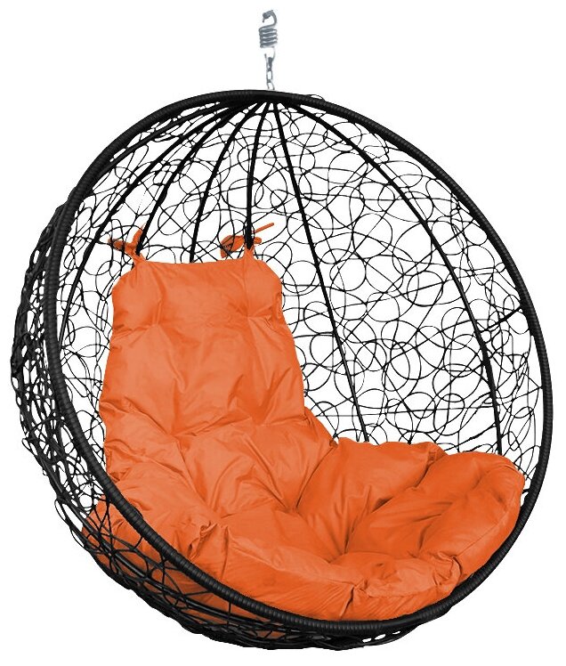 Подвесное кресло m-group круглый ротанг чёрное, оранжевая подушка - фотография № 2