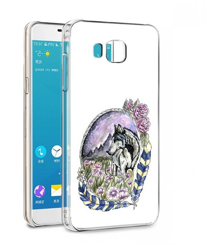 Чехол задняя-панель-накладка-бампер MyPads нарисованный волк в цветах с перьями для Samsung Galaxy Alpha SM-G850F противоударный