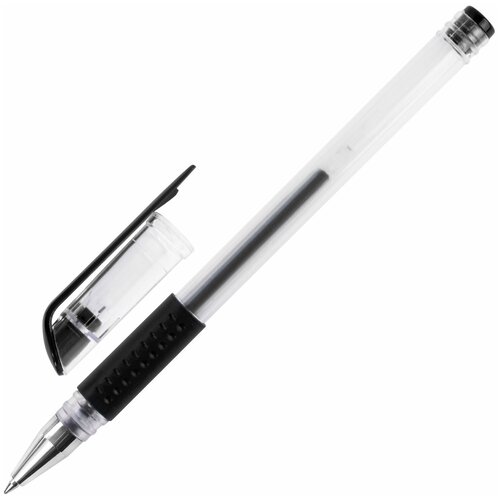 Ручка гелевая с грипом STAFF EVERYDAY, черная, корпус прозрачный, узел 0,5 мм, линия письма 0,35 мм, 141823 36 шт