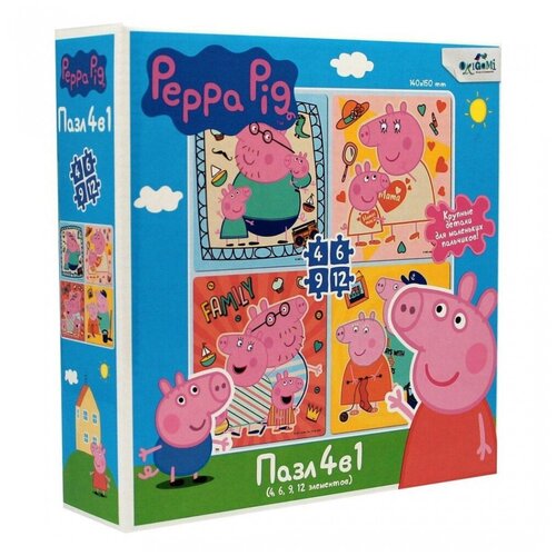 Пазл 4 в 1Peppa Pig. Семья вместе, 4-6-9-12 элементов пазл 4 в 1 летние моменты 4 6 9 12 элементов