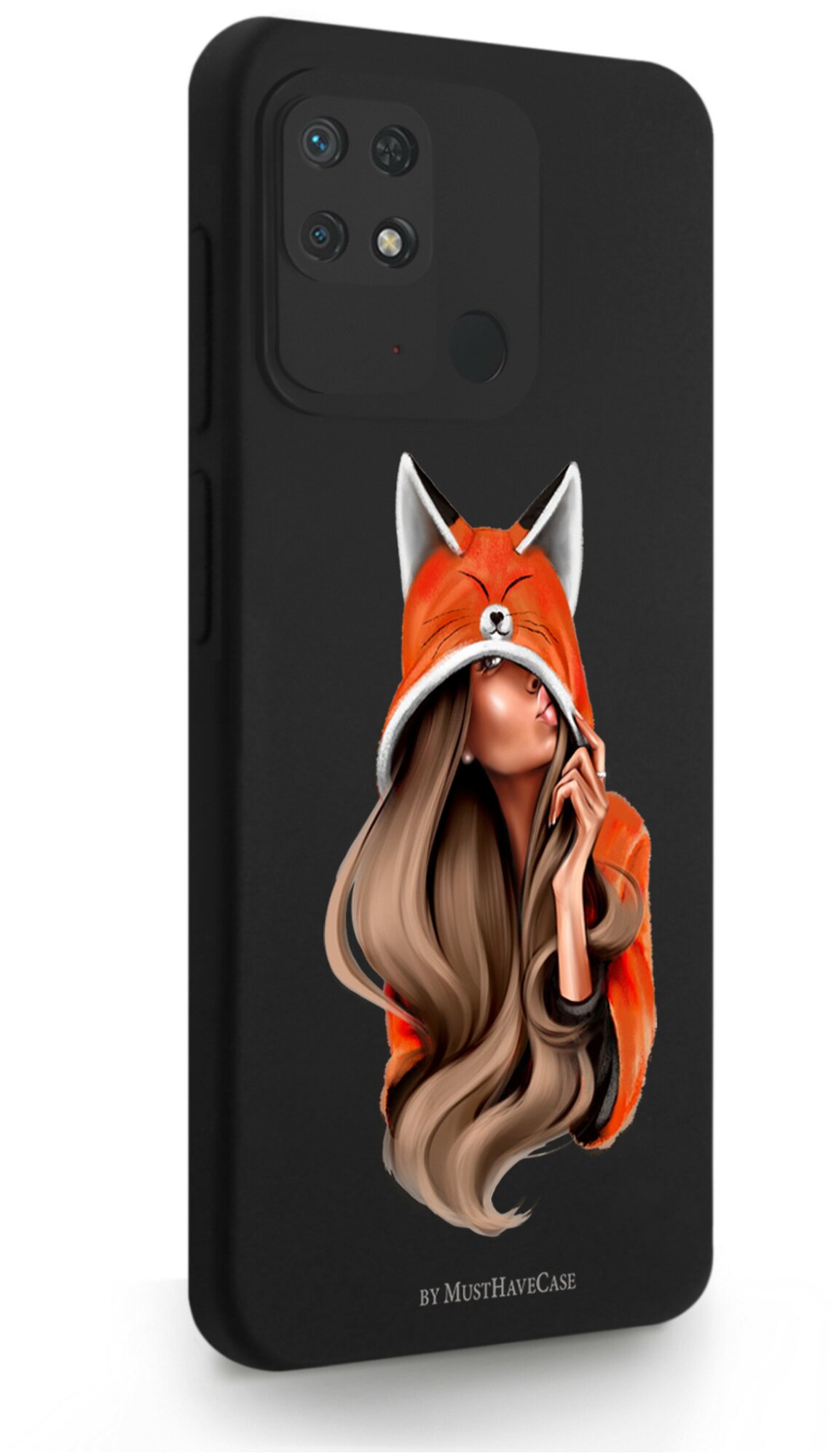 Черный силиконовый чехол для Xiaomi Redmi 10C Foxy Girl/ Лисичка для Сяоми Редми 10С