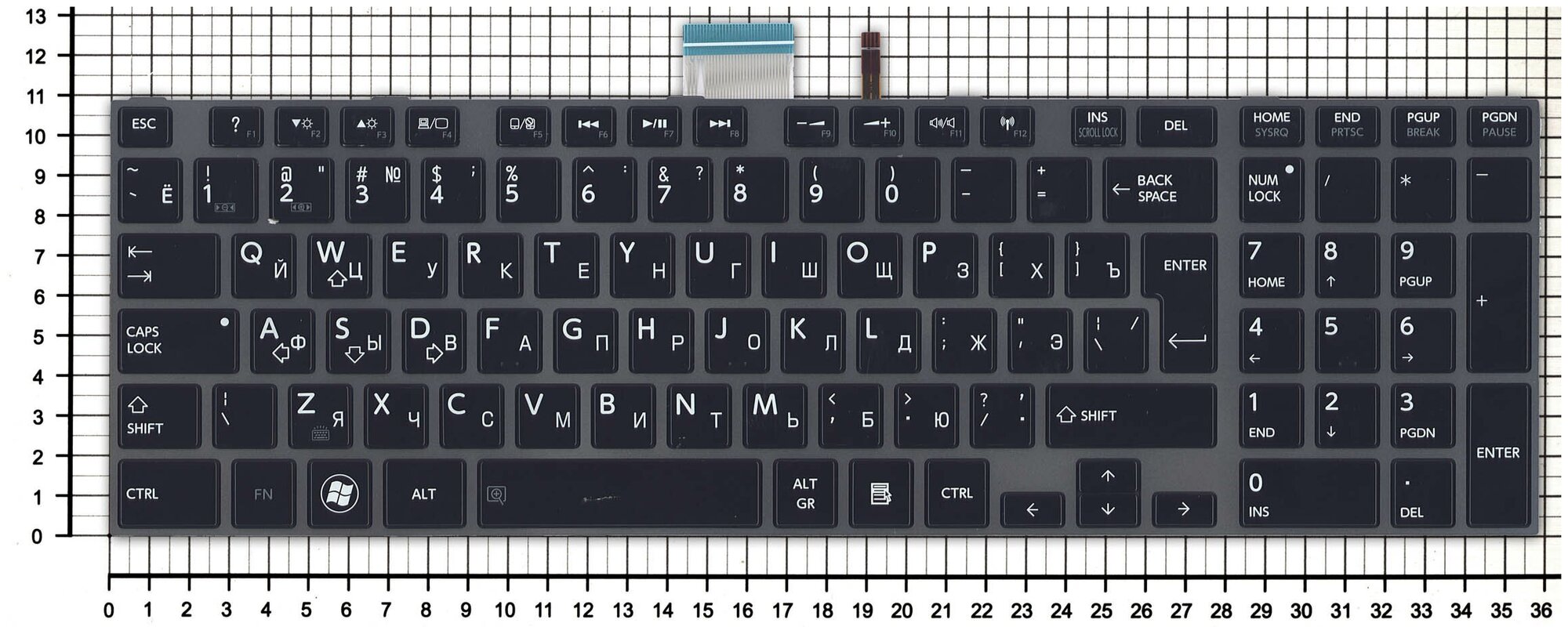Клавиатура для ноутбука Toshiba 9ZN4XPC001 черная с подсветкой рамка серая