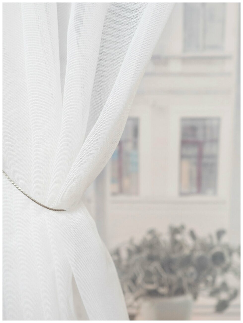 Тюль батист мирелла, высота 270, ширина 300, цвет белый с вышивкой цвет коричневый на шторной ленте - фотография № 2