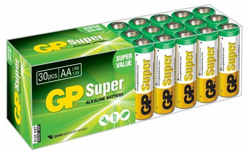 Батарея GP Super Alkaline 15A LR6, 30 шт. AA - фото №1