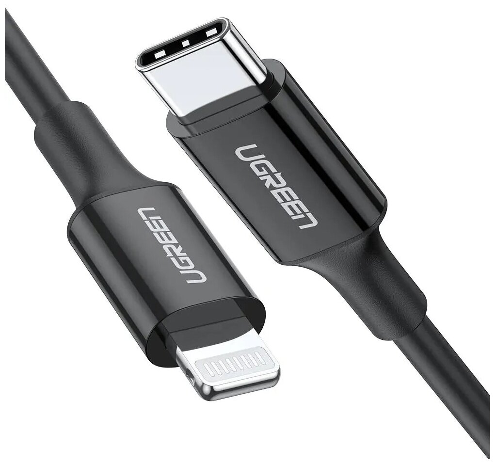 Кабель интерфейсный UGREEN USB-C to Lightning M/M nickel plating ABS shell, 1 м, черный - фото №1