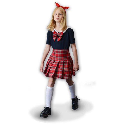 фото Юбка в складку, юбка в клетку красная шотландка, школьная юбка в красную клетку в стиле аниме, юбка для девочки, размер 140-146 bertoldi