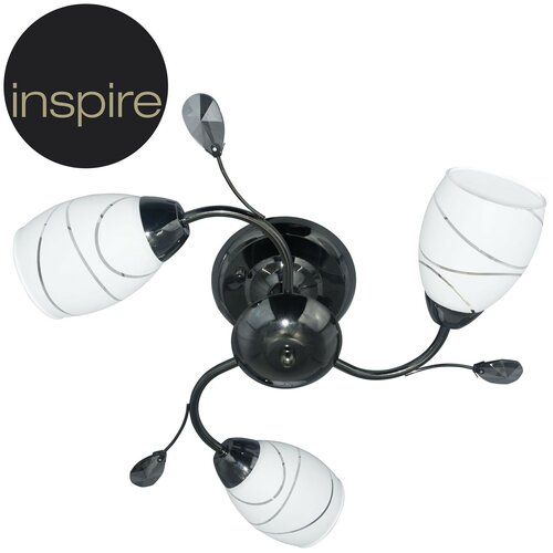 Люстра потолочная Inspire Spiral 3 лампы 27х60 Вт, металл/стекло, цвет белый/чёрный