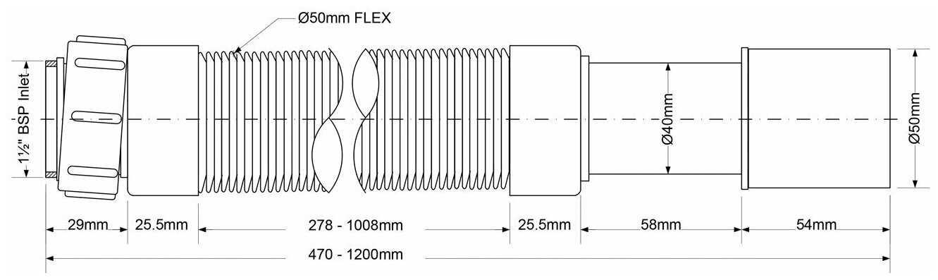 Труба гофрированная раздвижная (L480-1200мм) 1 1/2" ф40/50 McAlpine MRMF2-12