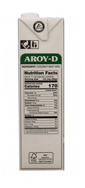 Молоко кокосовое Aroy-D Original 60% 17%, 1 л - фотография № 5