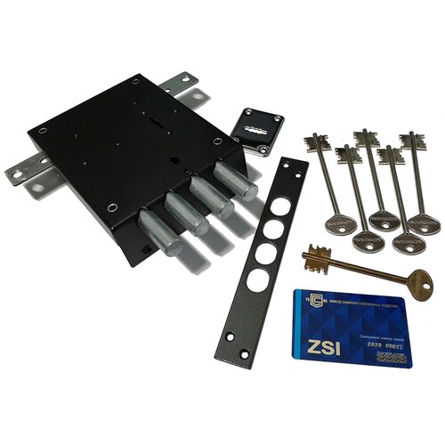 Замок накладной с броненакладкой на три точки запирания Керберос (KERBEROS) 111.11.309/5/1R (правый), полная комплектация + монтажный ключ